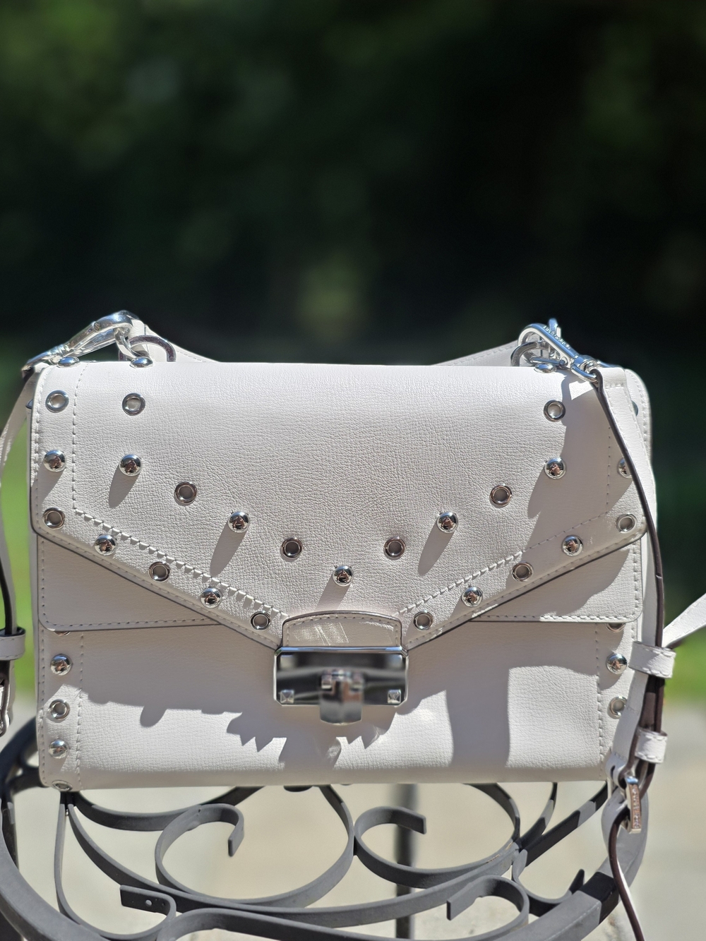 Michael Kors Kinsley Medium Leather Satchel with Grommets in Optic White